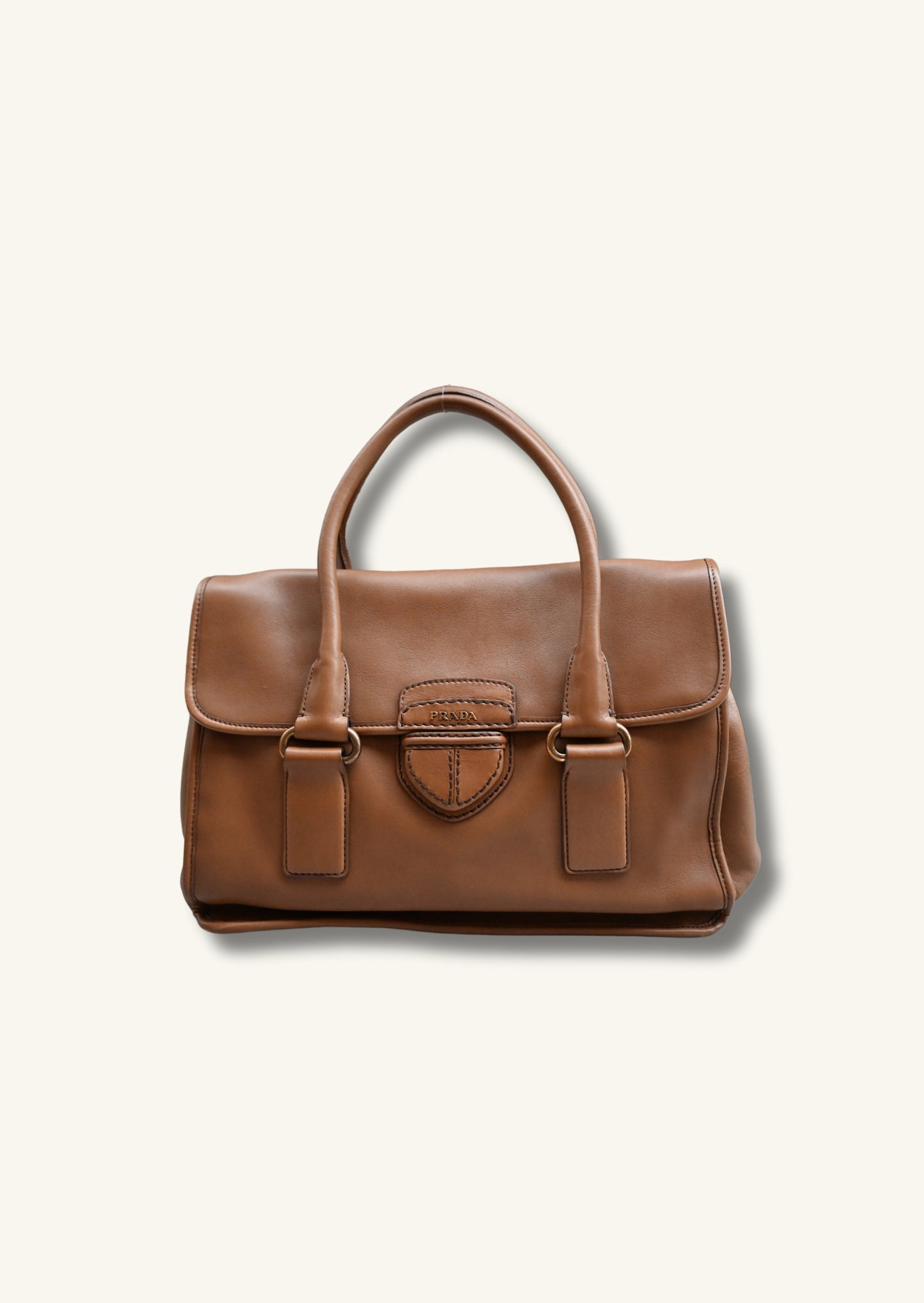 Prada Cannella City Bag Brown Calf Skin Leather Satchel Bag Designer Authentic