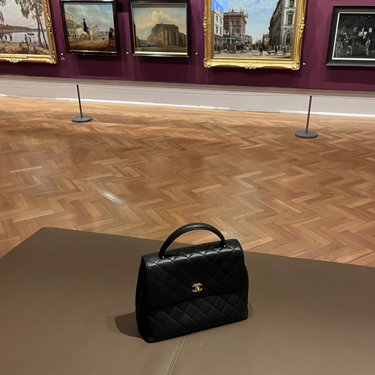 Chanel Kelly Top Handle Bag with Caviar leather and 24 carat gold hardware pre-loved pre-owned