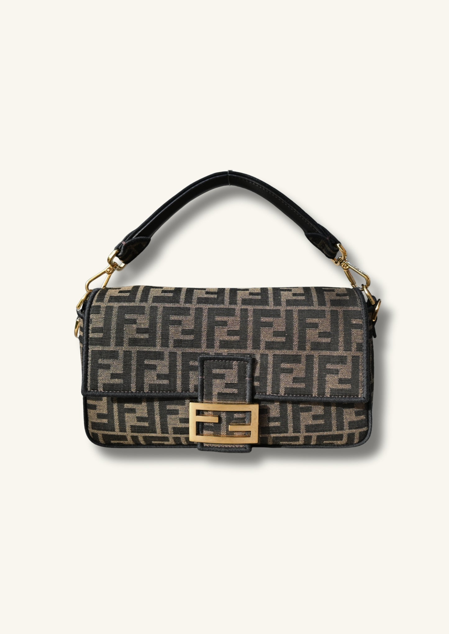 Fendi Tobacco brown FF jacquard fabric bag