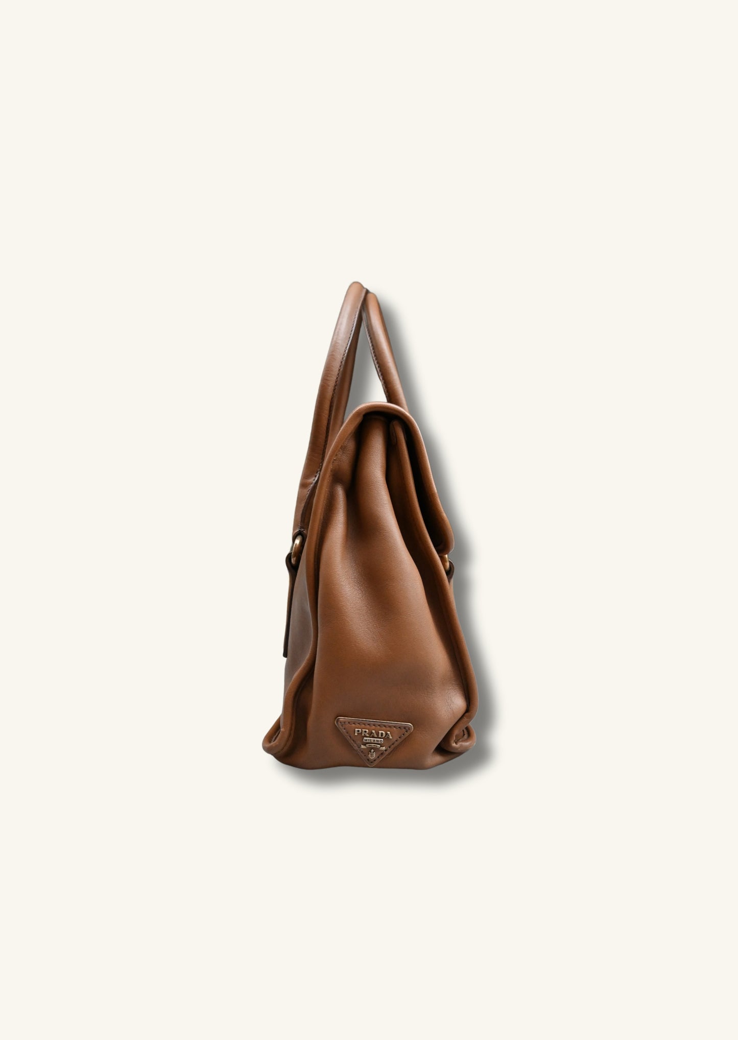 Prada Cannella City Bag Brown Calf Skin Leather Satchel Bag Designer Authentic