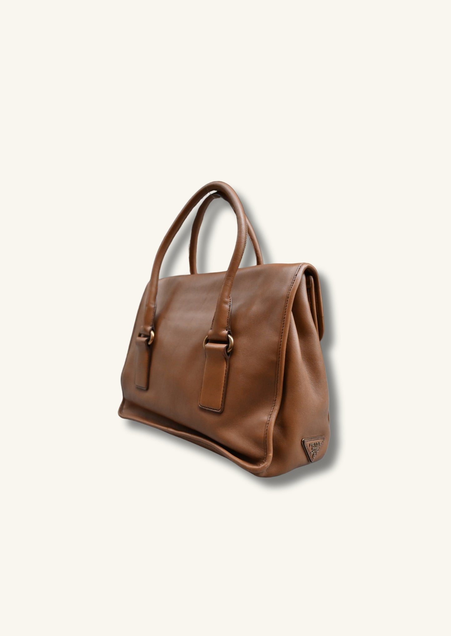 Prada Cannella City Bag Brown Calf Skin Leather Satchel Bag Designer Authentic