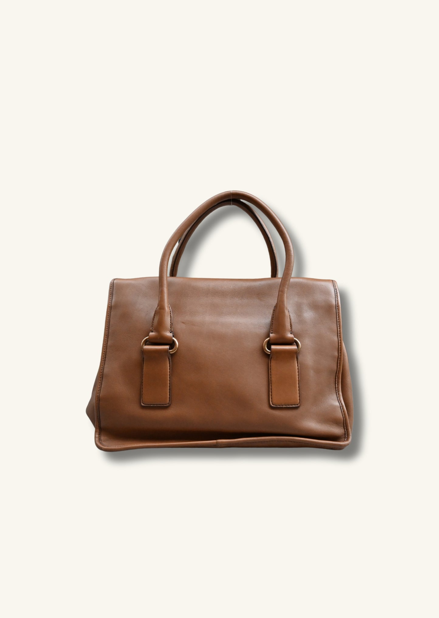 Prada Cannella City Bag Brown Calf Skin Leather Satchel Bag Designer Authentic