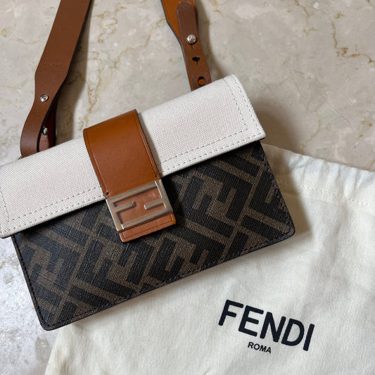 Fendi Flat Baguette Pouch with Cloth and leather jacquard FF motif