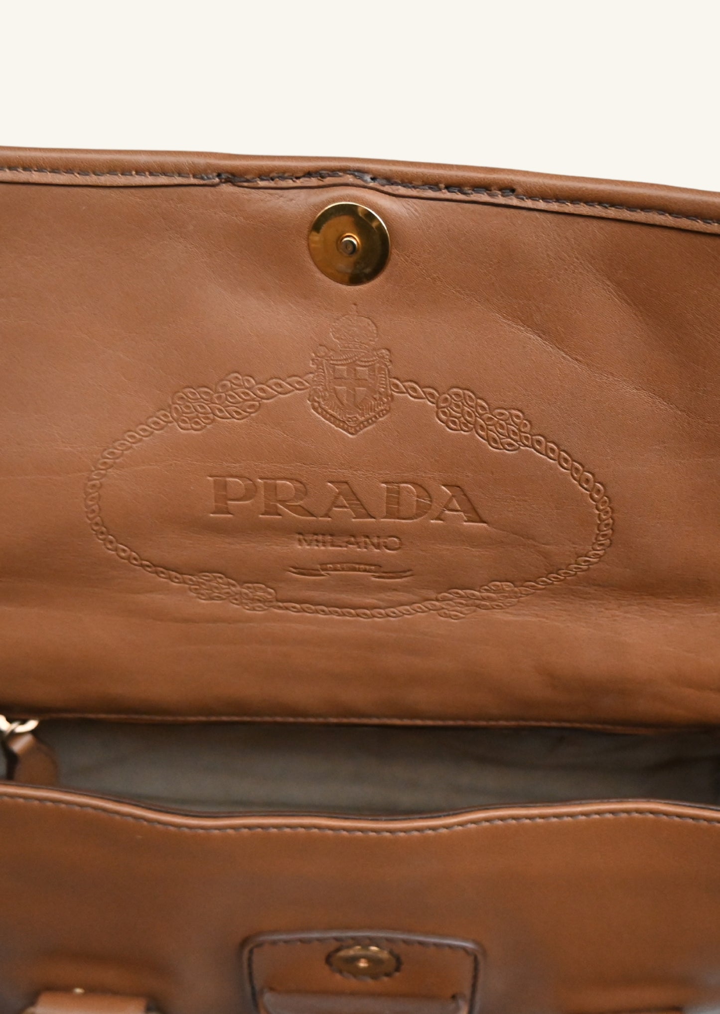 Prada Cannella City Bag Brown Calf Skin Leather Satchel Bag Designer Authentic