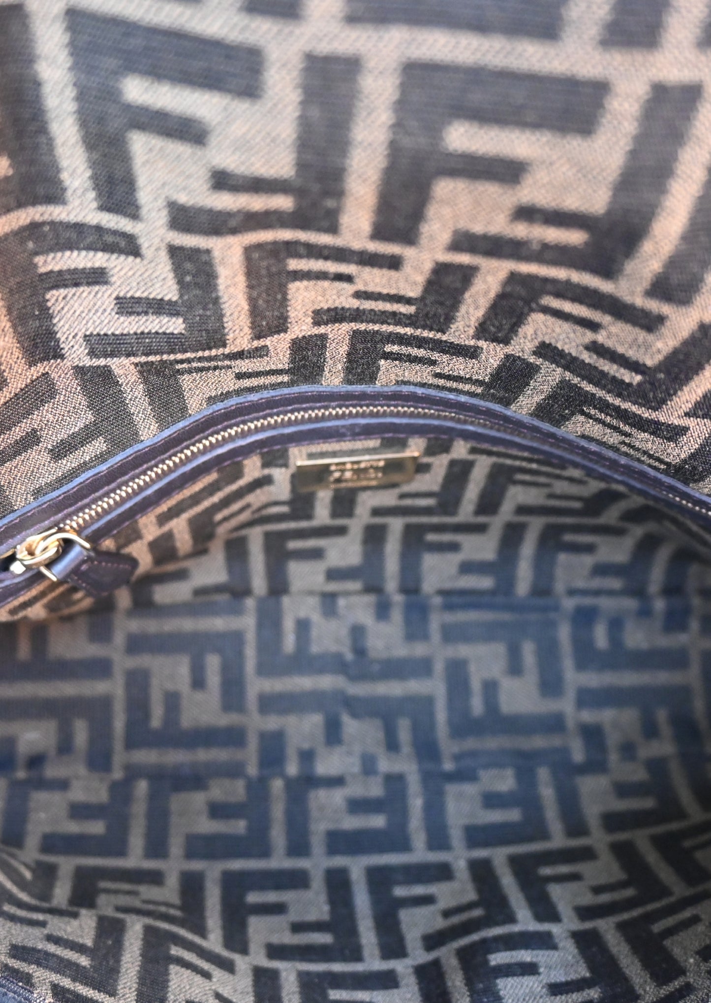 Fendi Tobacco brown FF jacquard fabric bag