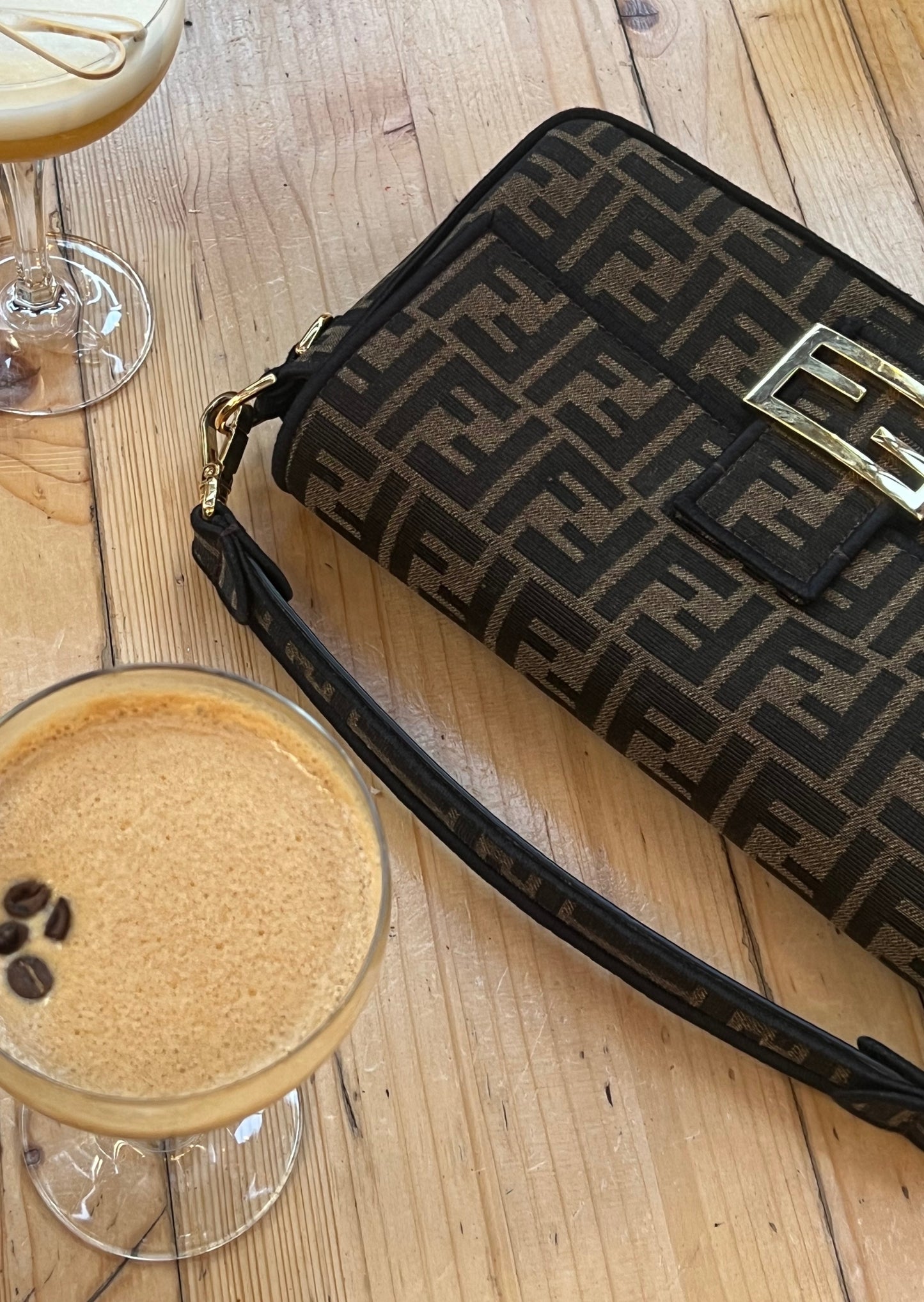 Fendi Tobacco brown FF jacquard fabric bag