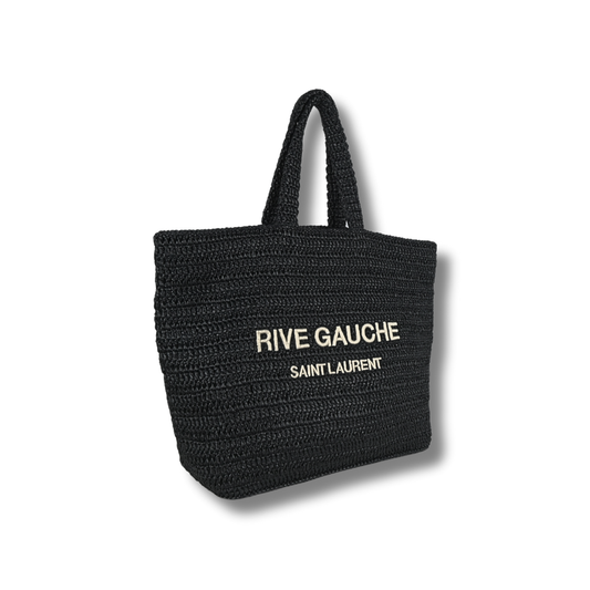 Saint Laurent Rive Gauche Raffia Tote Black Pre-loved pre-owned