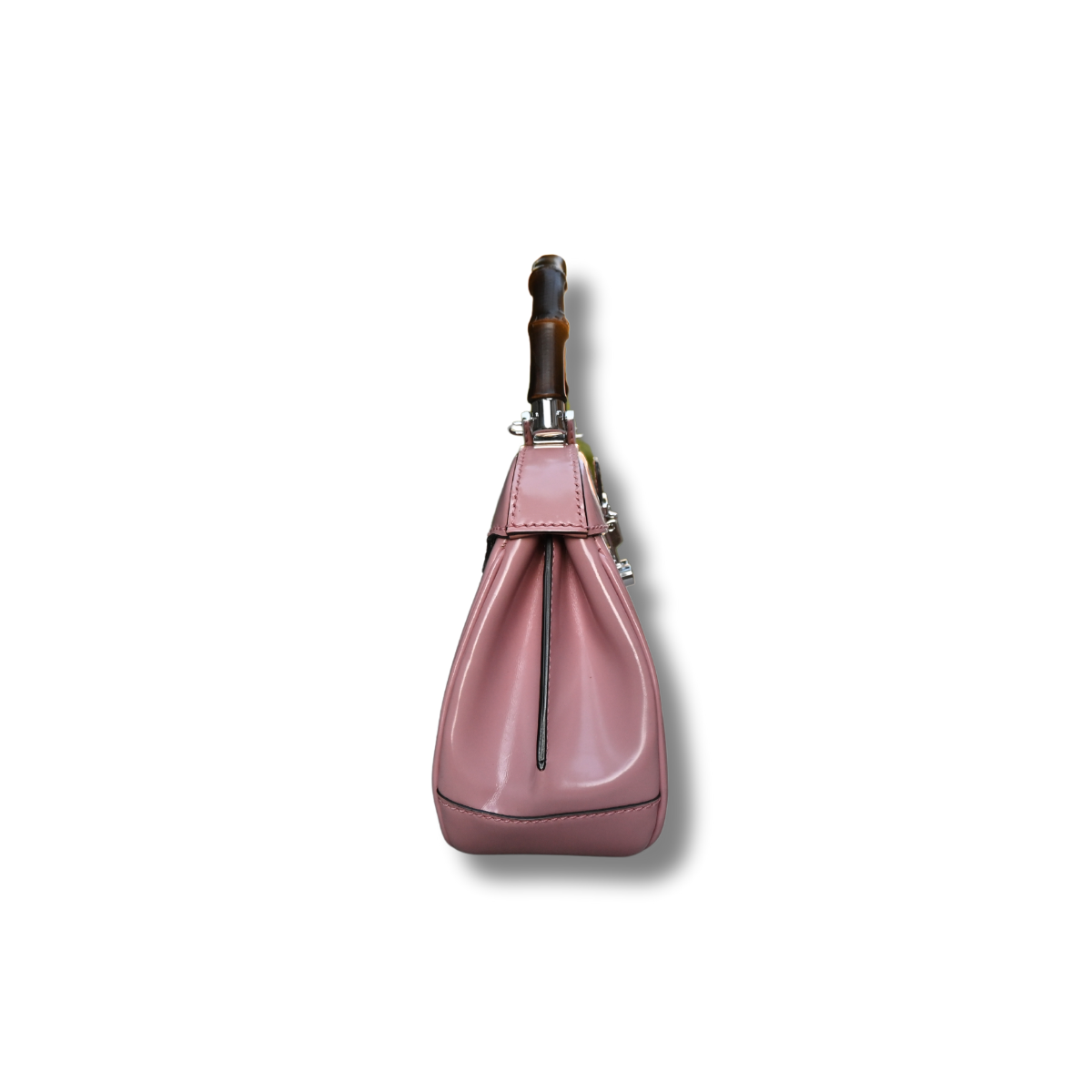 Gucci Bamboo Lady Lock Pink Bag with Silver hardware and detachable strap.