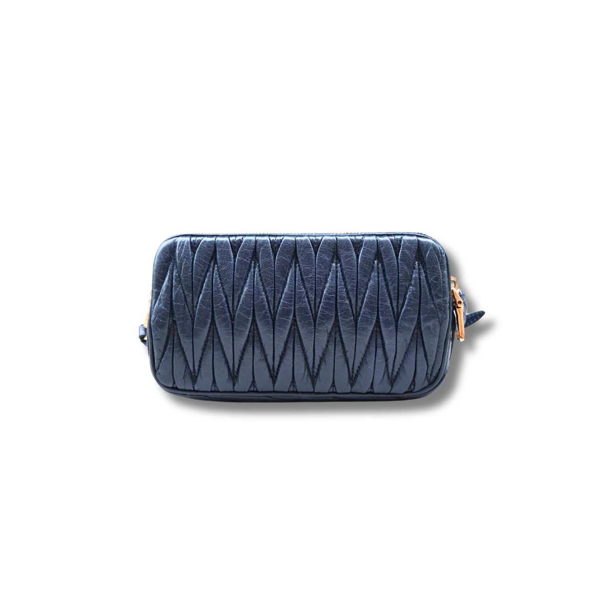 Miu Miu Matelasse Nano Handle Clutch Bag Navy Blue Gold Hardware