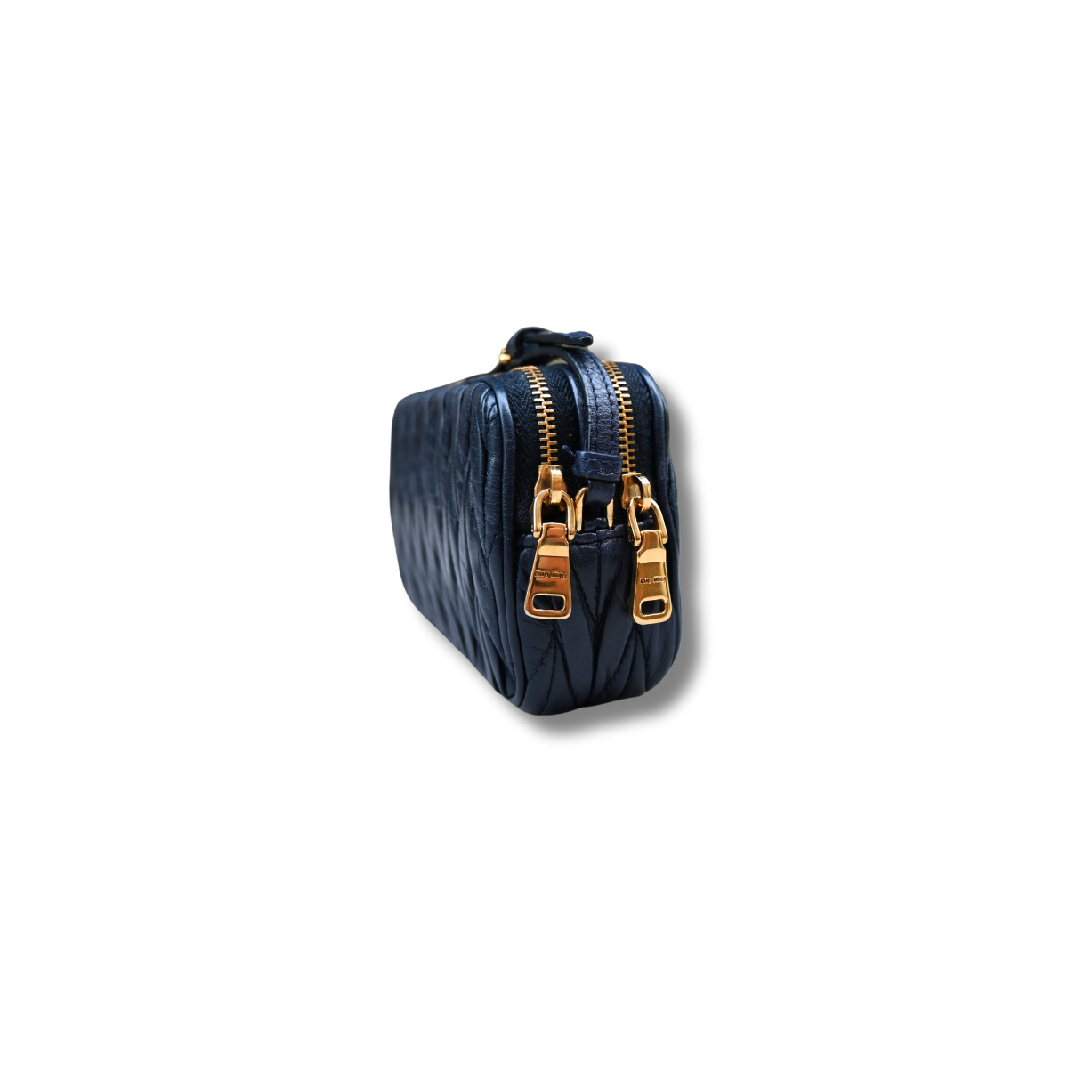 Miu Miu Matelasse Nano Handle Clutch Bag Navy Blue Gold Hardware