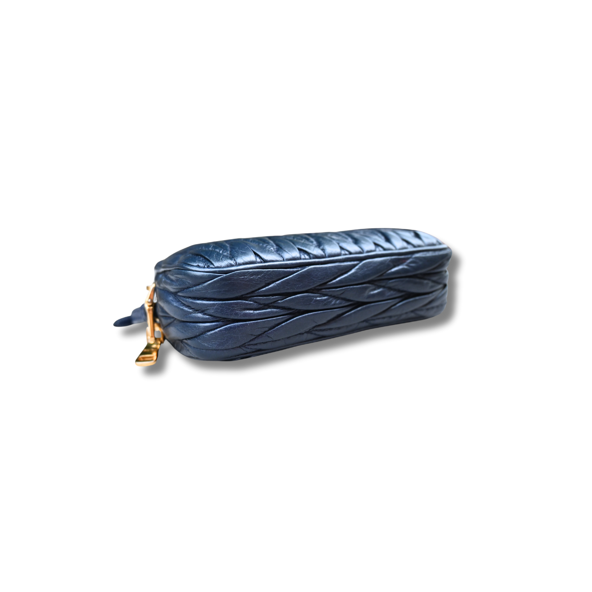 Miu Miu Matelasse Nano Handle Clutch Bag Navy Blue Gold Hardware