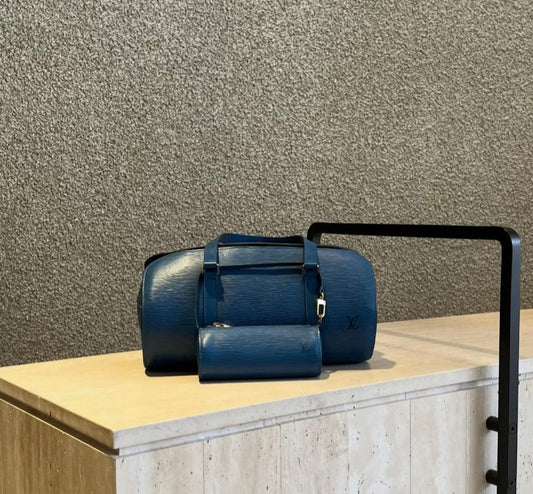 Louis Vuitton Vintage Papillon Handle Bag Blue Epi Leather