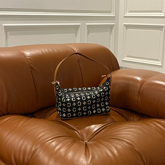 Celine Vintage Triomphe denim and leather handbag