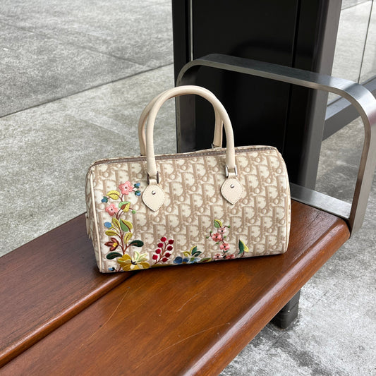 Vintage Dior Diorissimo Flower Embroidered Boston Bag