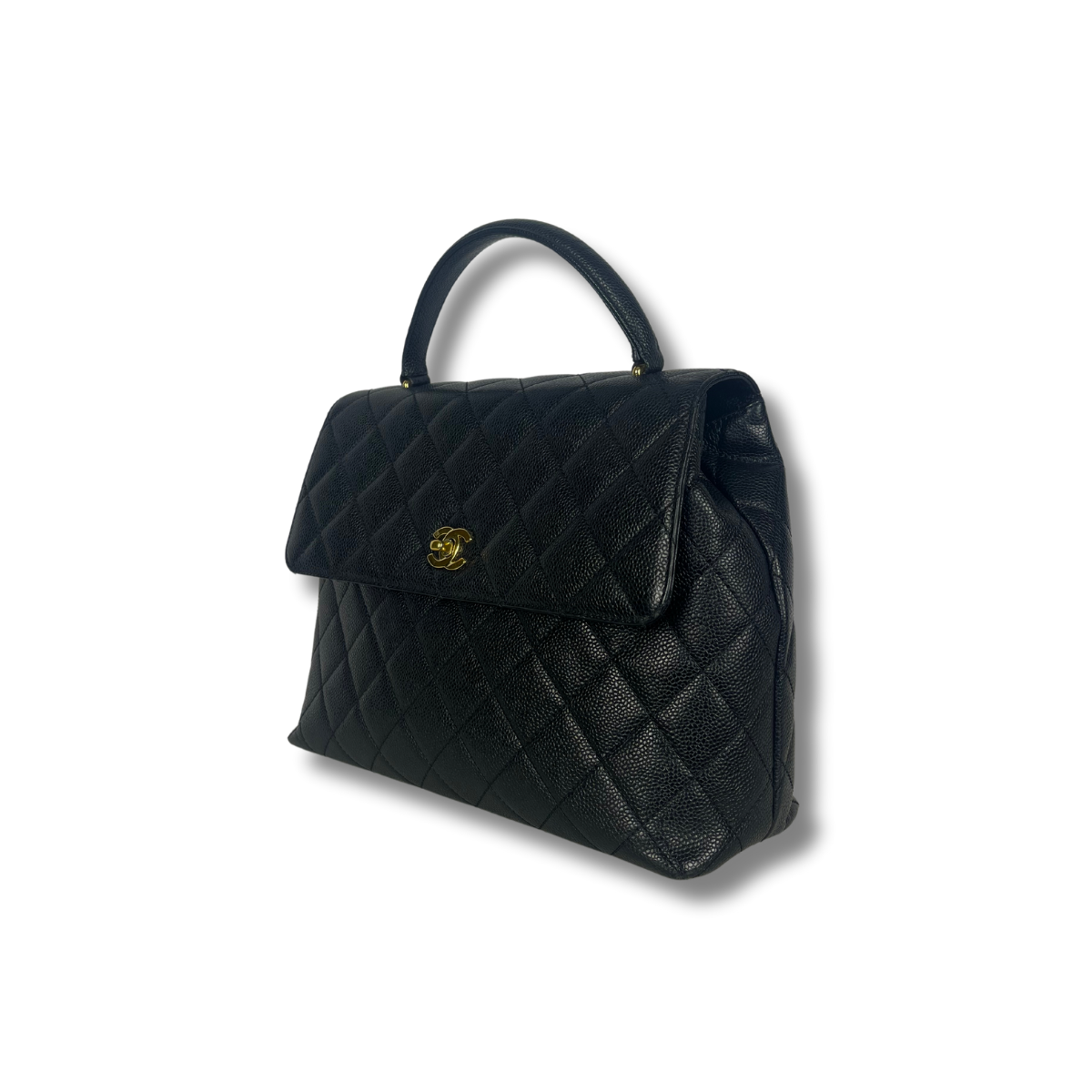 Chanel Kelly Top Handle Bag with Caviar leather and 24 carat gold hardware pre-loved pre-owned
