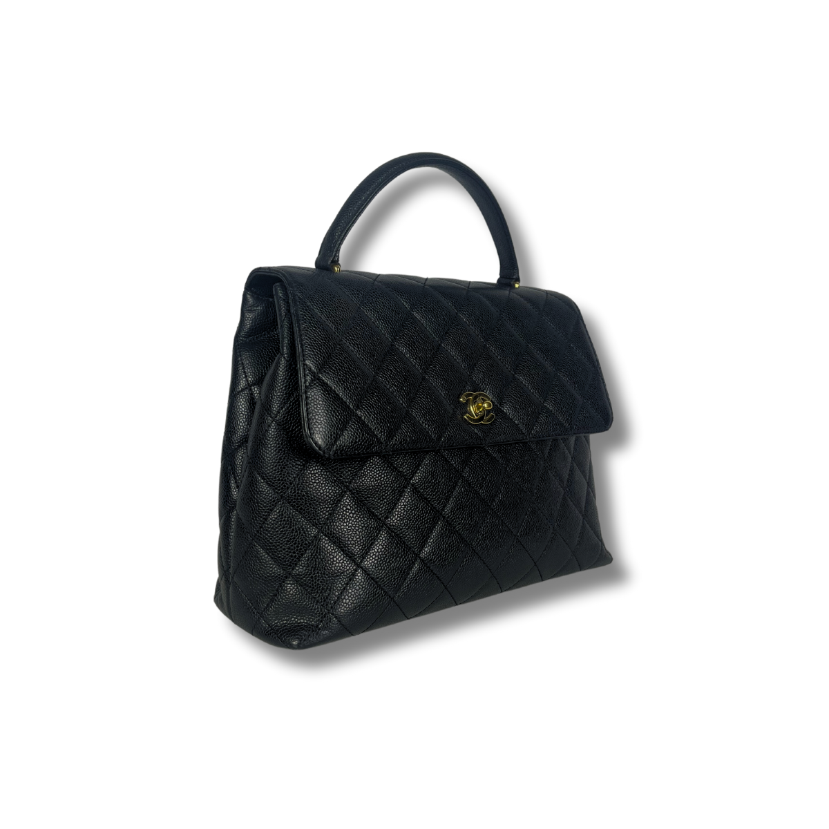 Chanel Kelly Top Handle Bag with Caviar leather and 24 carat gold hardware pre-loved pre-owned