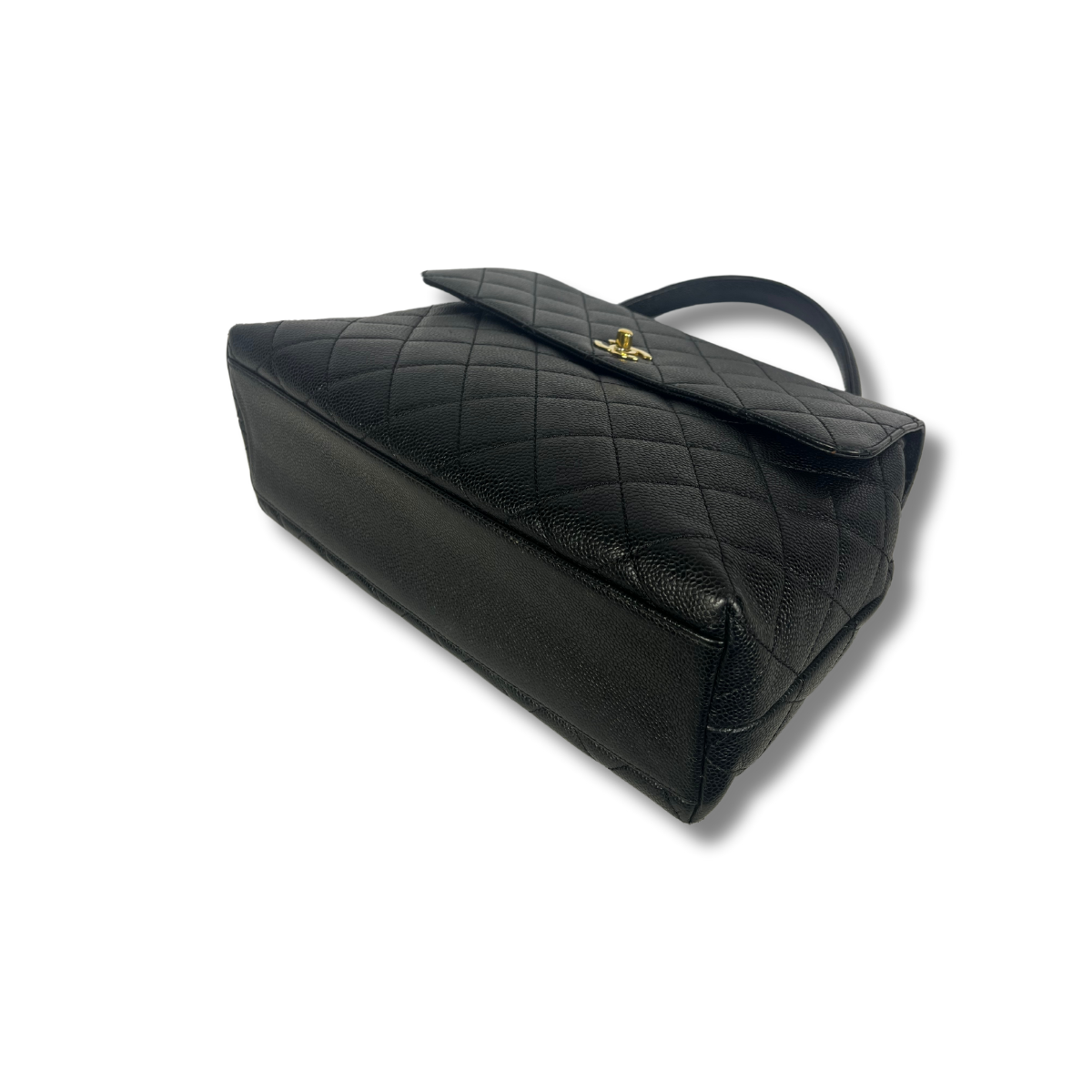 Chanel Kelly Top Handle Bag with Caviar leather and 24 carat gold hardware pre-loved pre-owned