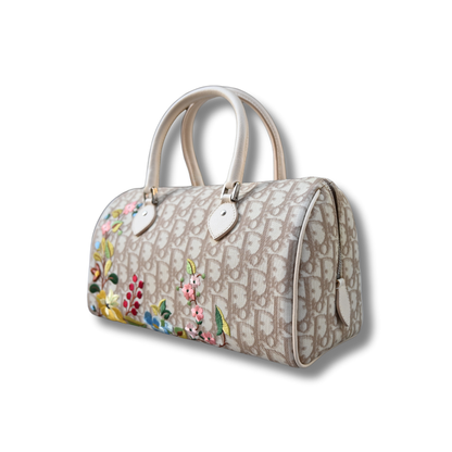 Vintage Dior Diorissimo Flower Embroidered Boston Bag