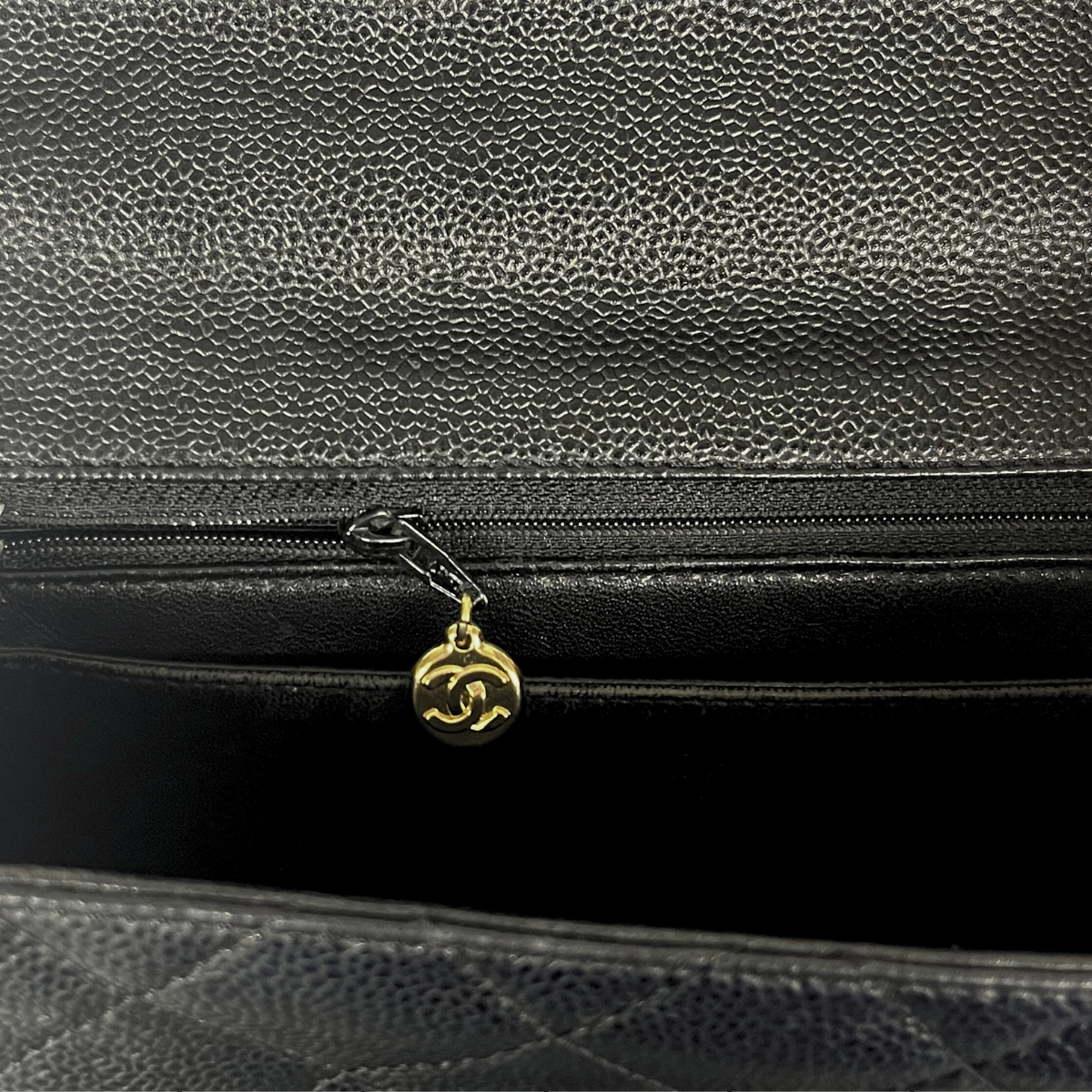 Chanel Kelly Top Handle Bag with Caviar leather and 24 carat gold hardware pre-loved pre-owned