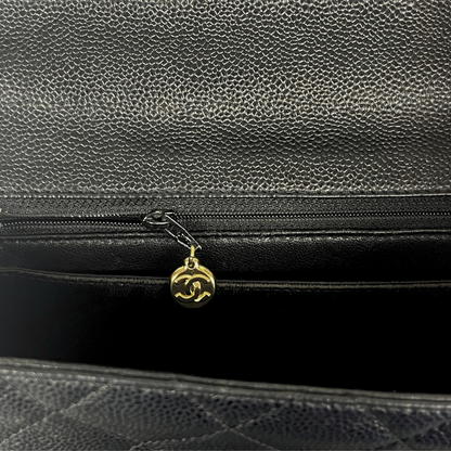 Chanel Kelly Top Handle Bag with Caviar leather and 24 carat gold hardware pre-loved pre-owned