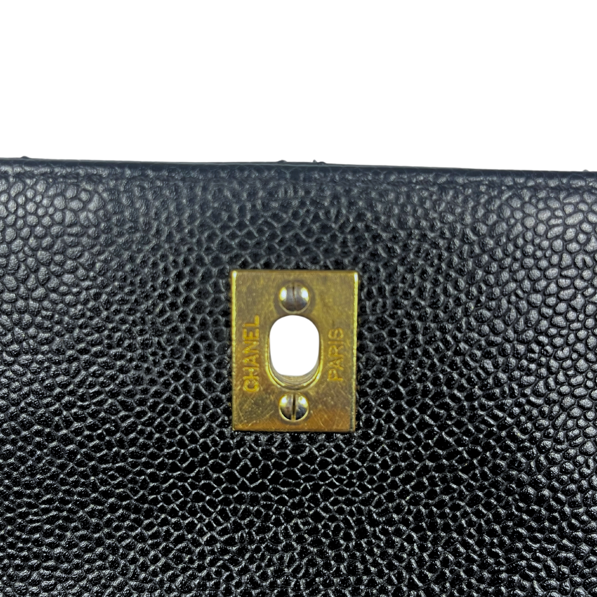 Chanel Kelly Top Handle Bag with Caviar leather and 24 carat gold hardware pre-loved pre-owned