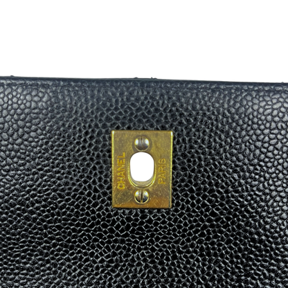 Chanel Kelly Top Handle Bag with Caviar leather and 24 carat gold hardware pre-loved pre-owned