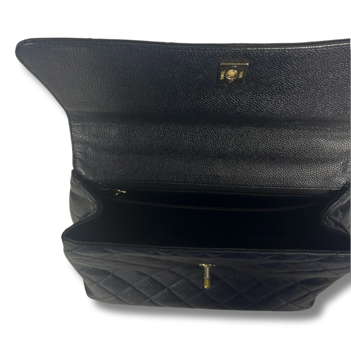 Chanel Kelly Top Handle Bag with Caviar leather and 24 carat gold hardware pre-loved pre-owned