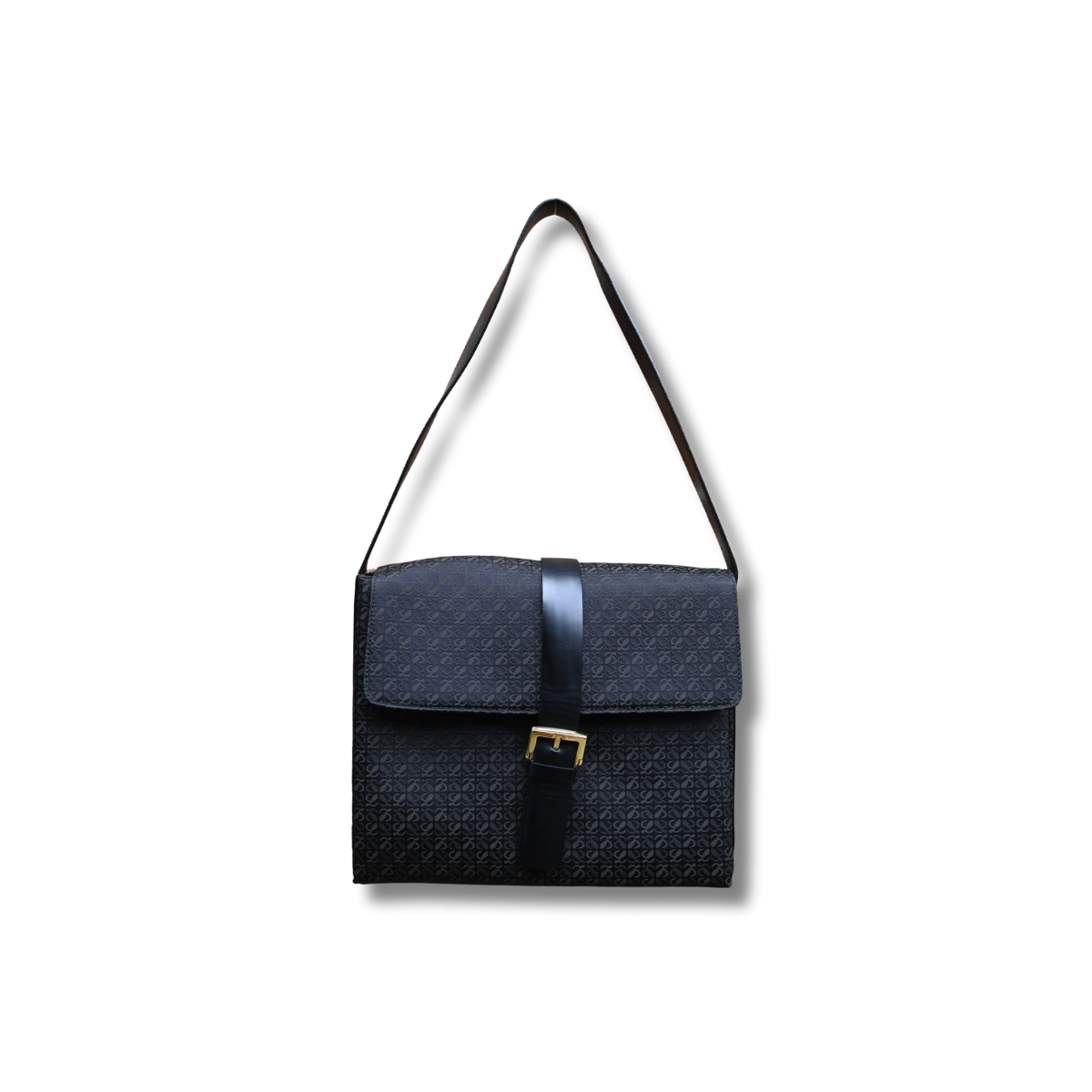 Loewe Anagram Canvas and leather Shoulder Bag with buckle black and gold