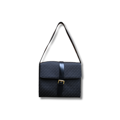 Loewe Anagram Canvas and leather Shoulder Bag with buckle black and gold