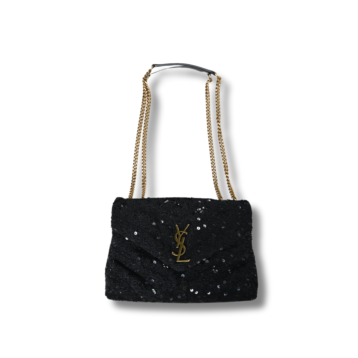 Saint Laurent Loulou Glitter Sequin Crossbody and shoulder bag with black and gold hardware