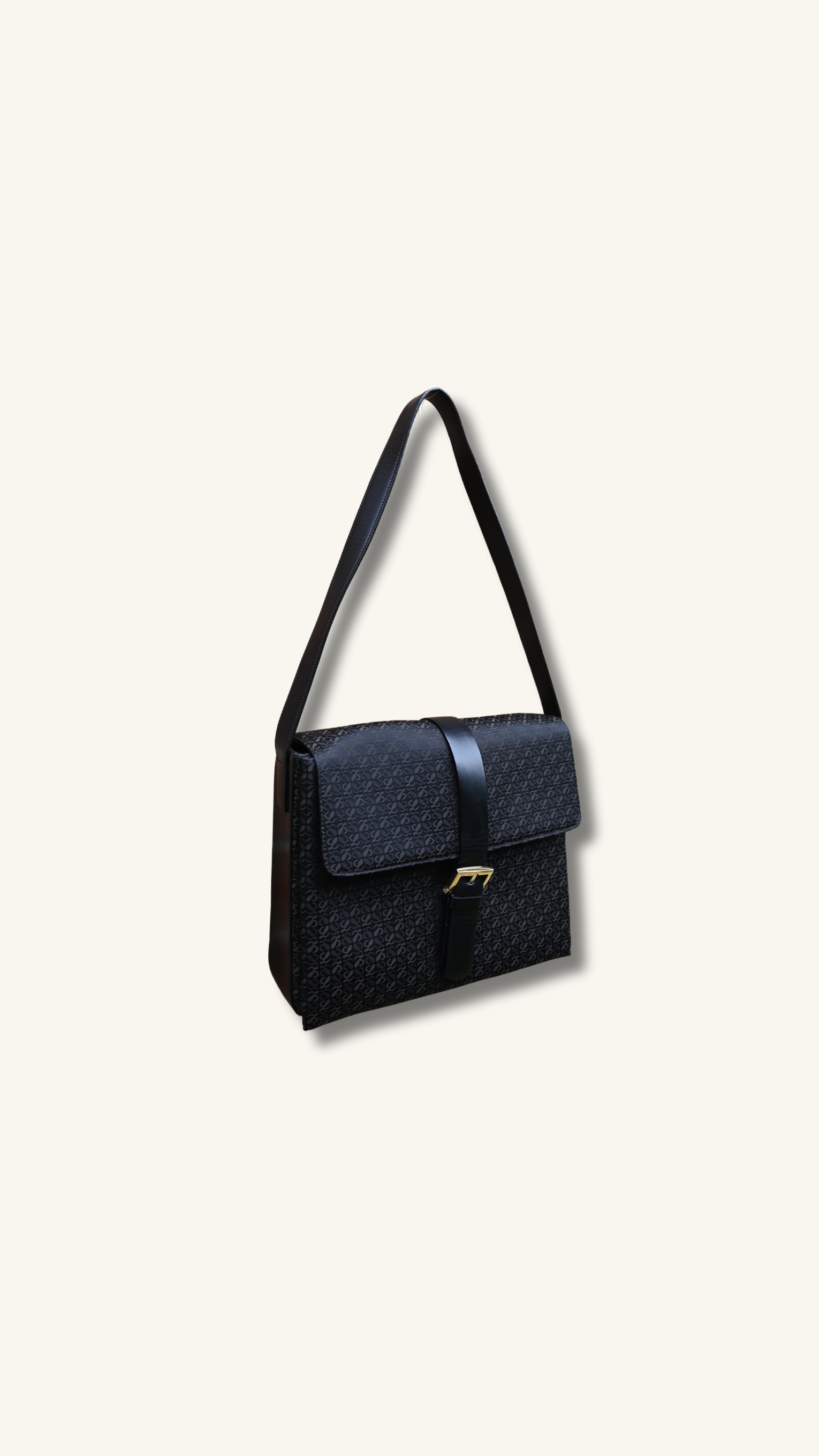 Loewe Anagram Canvas and leather Shoulder Bag with buckle black and gold