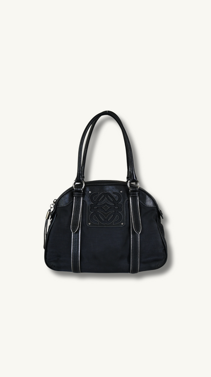 Loewe Anagram Shoulder Bag in Black Canvas and leather