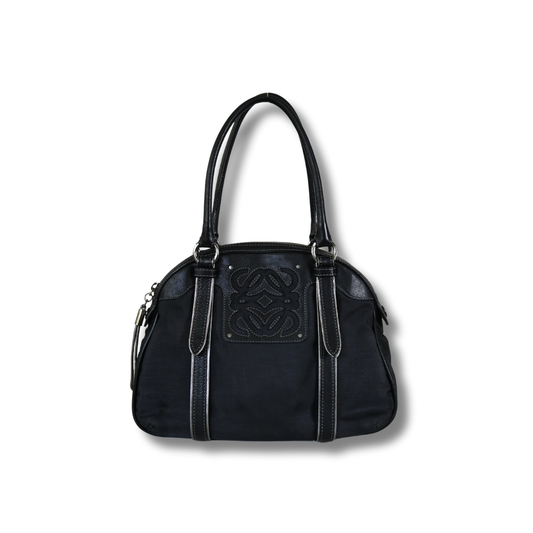 Loewe Anagram Shoulder Bag in Black Canvas and leather