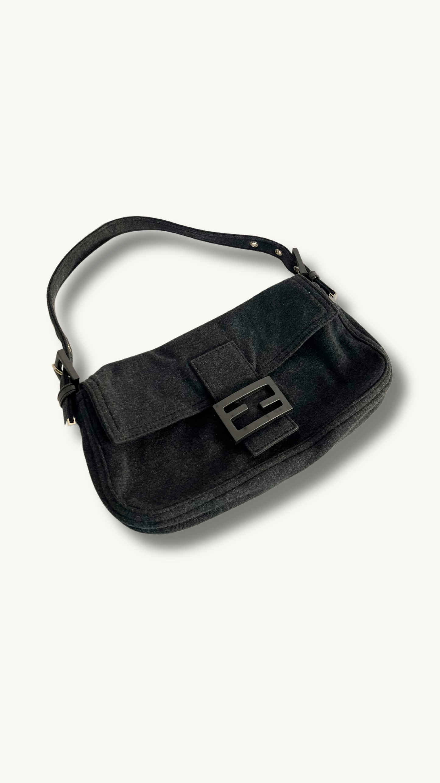 Fendi Baguette Shoulder Bag in Grey Cotton Fleece 