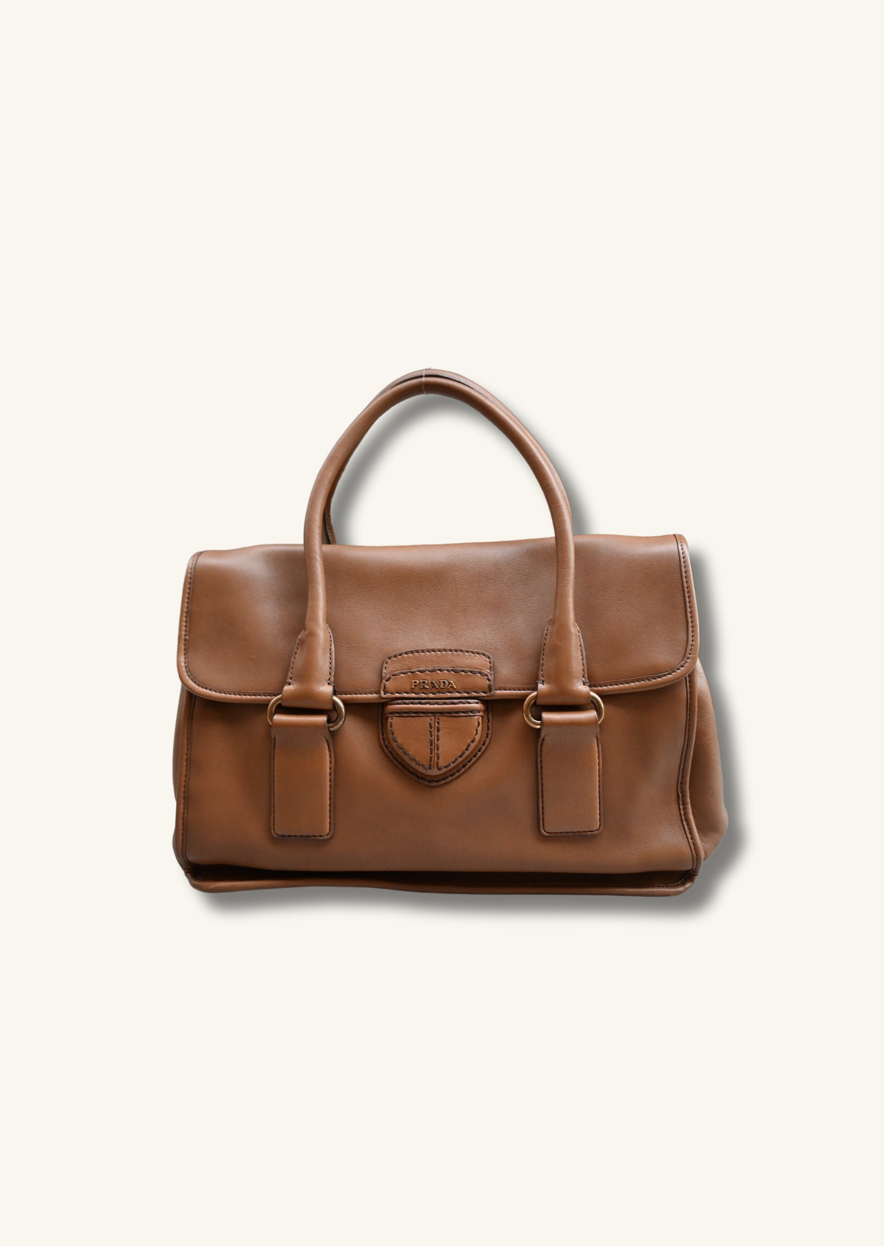 Prada Cannella City Bag Brown Calf Skin Leather Satchel Bag Designer Authentic