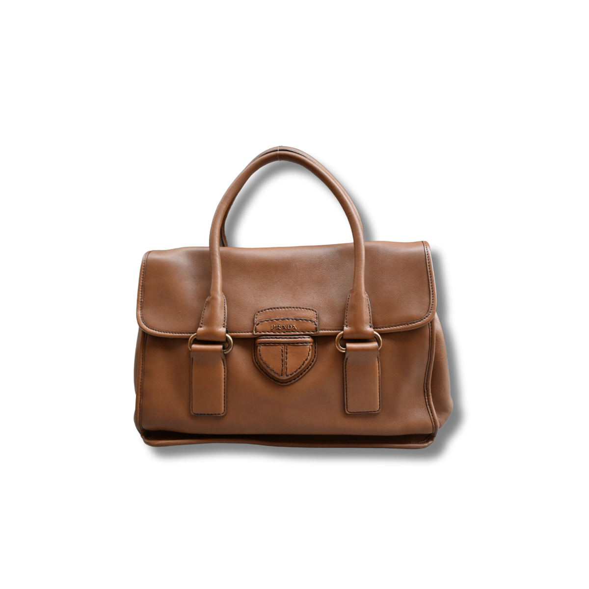 Prada Cannella City Bag Brown Calf Skin Leather Satchel Bag Designer Authentic