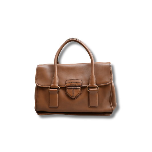 Prada Cannella City Bag Brown Calf Skin Leather Satchel Bag Designer Authentic