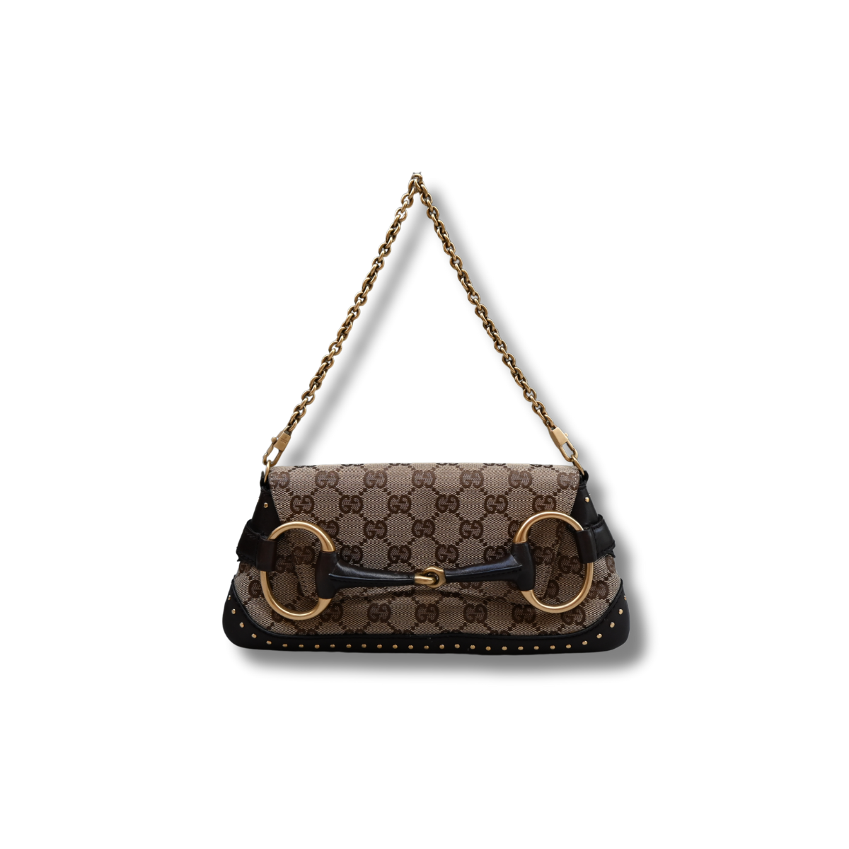 Gucci Horsebit GG Canvas monogram studded chain shoulder bag