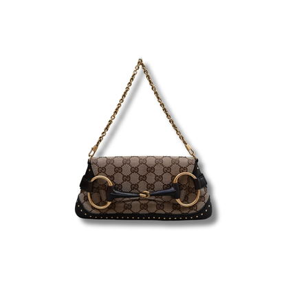 Gucci Horsebit GG Canvas monogram studded chain shoulder bag