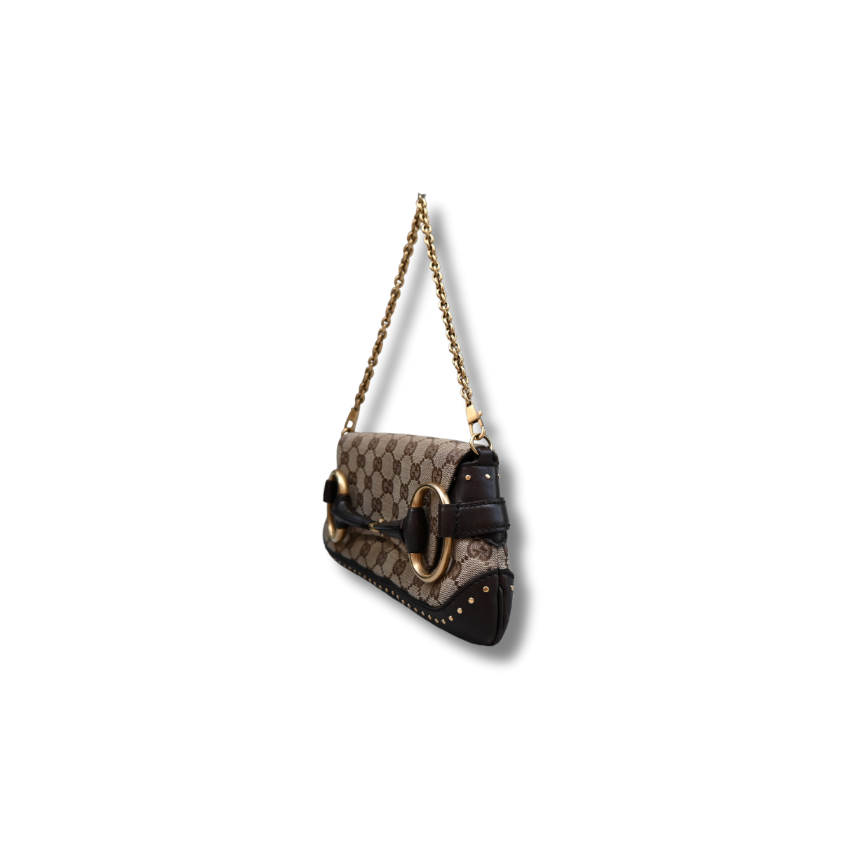Gucci Horsebit GG Canvas monogram studded chain shoulder bag