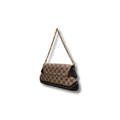 Gucci Horsebit GG Canvas monogram studded chain shoulder bag