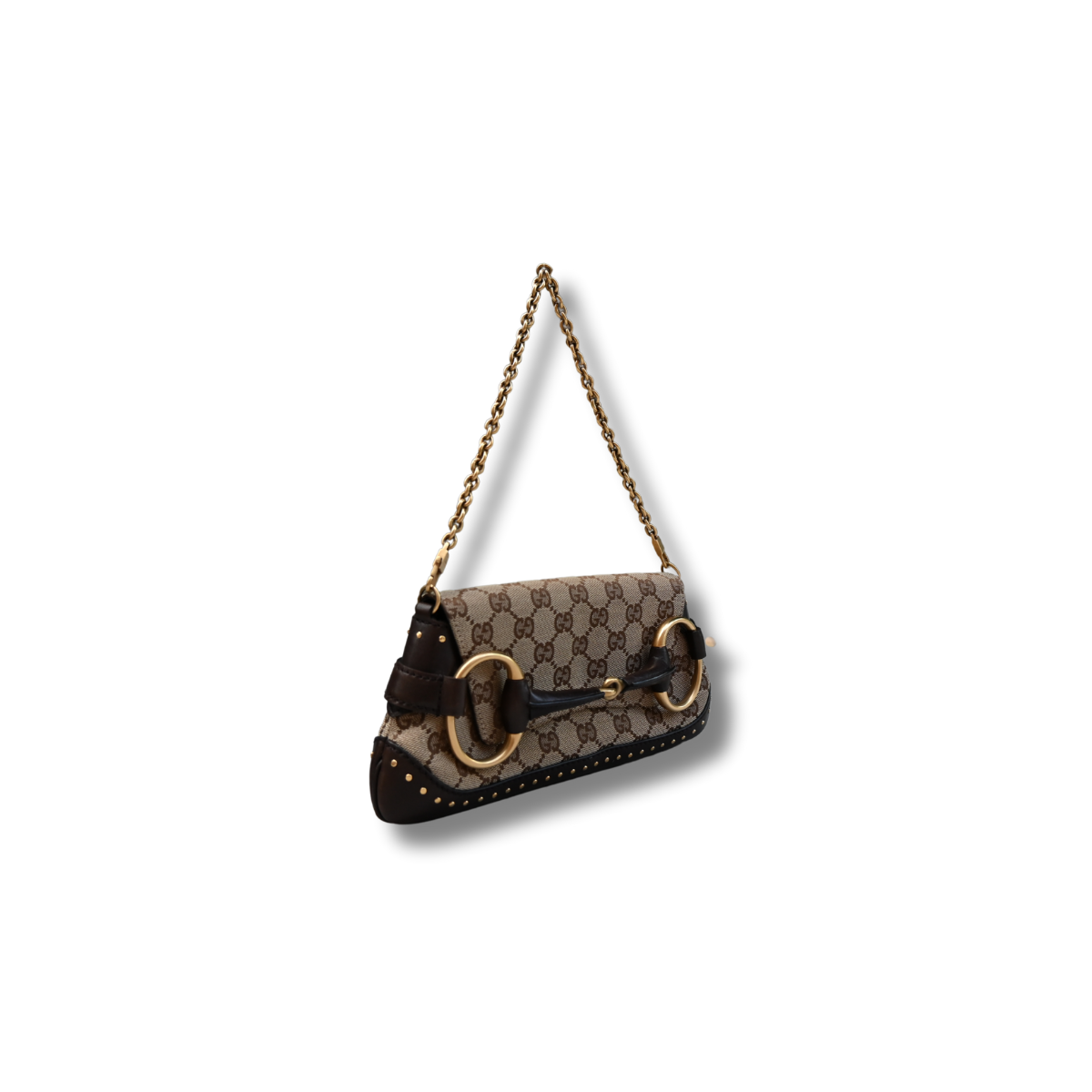 Gucci Horsebit GG Canvas monogram studded chain shoulder bag