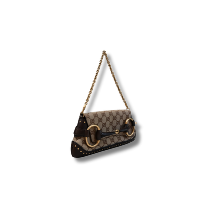 Gucci Horsebit GG Canvas monogram studded chain shoulder bag