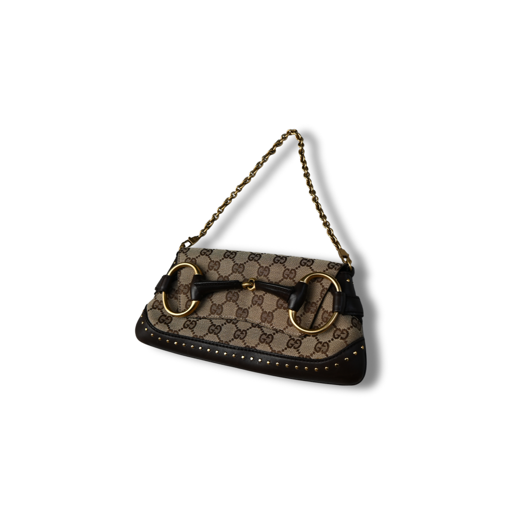 Gucci Horsebit GG Canvas monogram studded chain shoulder bag