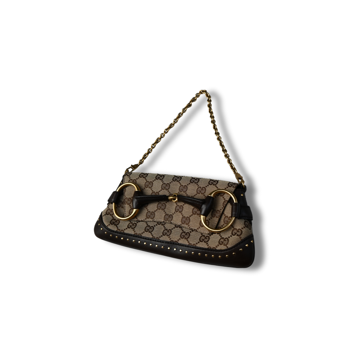 Gucci Horsebit GG Canvas monogram studded chain shoulder bag