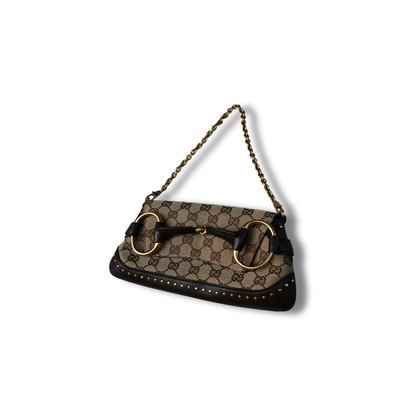 Gucci Horsebit GG Canvas monogram studded chain shoulder bag