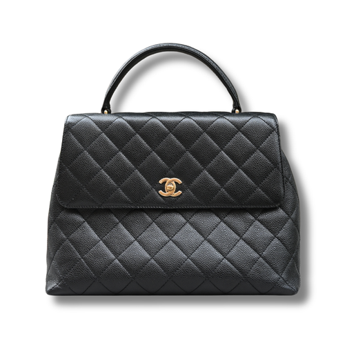 Chanel Kelly Top Handle Bag with Caviar leather and 24 carat gold hardware pre-loved pre-owned