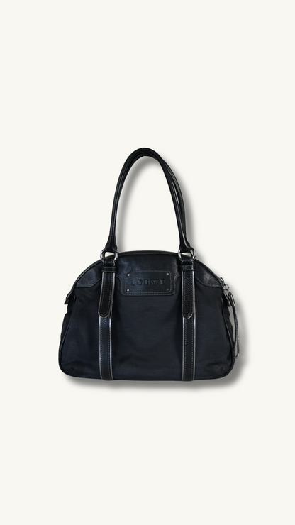 Loewe Anagram Shoulder Bag in Black Canvas and leather