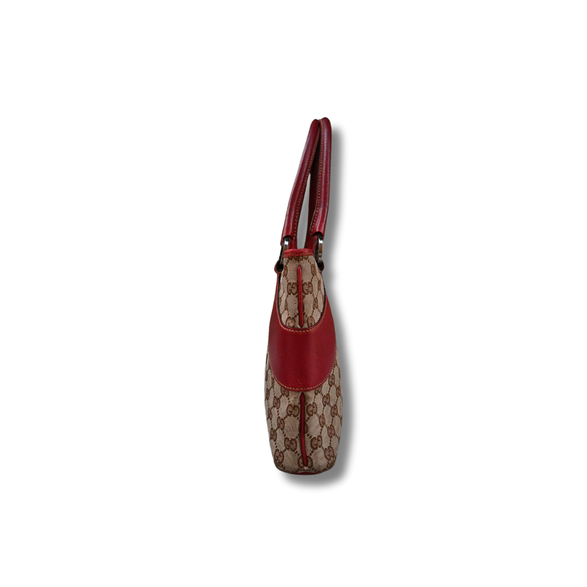 Gucci Canvas Shoulder Bag with Cherry Red Leather