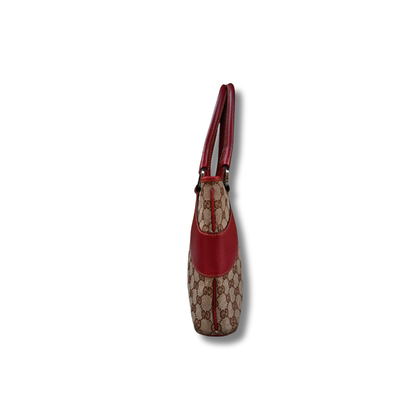 Gucci Canvas Shoulder Bag with Cherry Red Leather